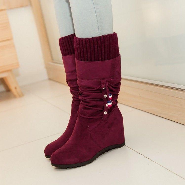 Bohemian Women's Snow Boots Increase Wedges Boots Plus Velvet Calf-high Boots Winter Elastic High Boots