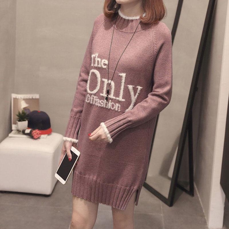 Autumn and Winter Mid-length Women's Sweater Loose Mid-length Maternity Dress Half-high Collar Outer Wear Base Shirt Coat