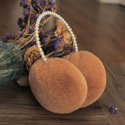 Women's Winter Warm Earmuffs Exquisite Elegant Pearl String Earflaps Plush Earwarmer Imitation Rex Rabbit Hair Pearl Frame Ear Cap Ear Protection