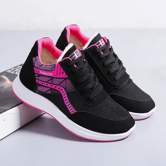 Women Autumn and Winter Fleece Warm Non-slip Sports Casual Shoes Light Soft Bottom Running Travel Shoes Mother Shoes