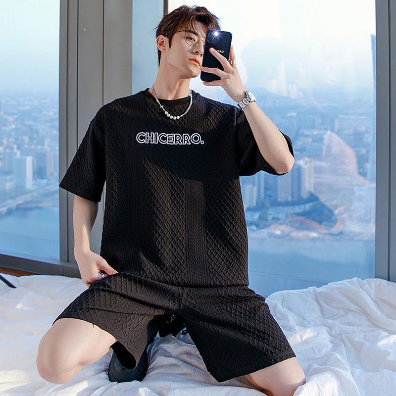 Summer Men's Plus Size Sports Suit Short-sleeved T-shirt + Running Casual Shorts Handsome Two-piece Set