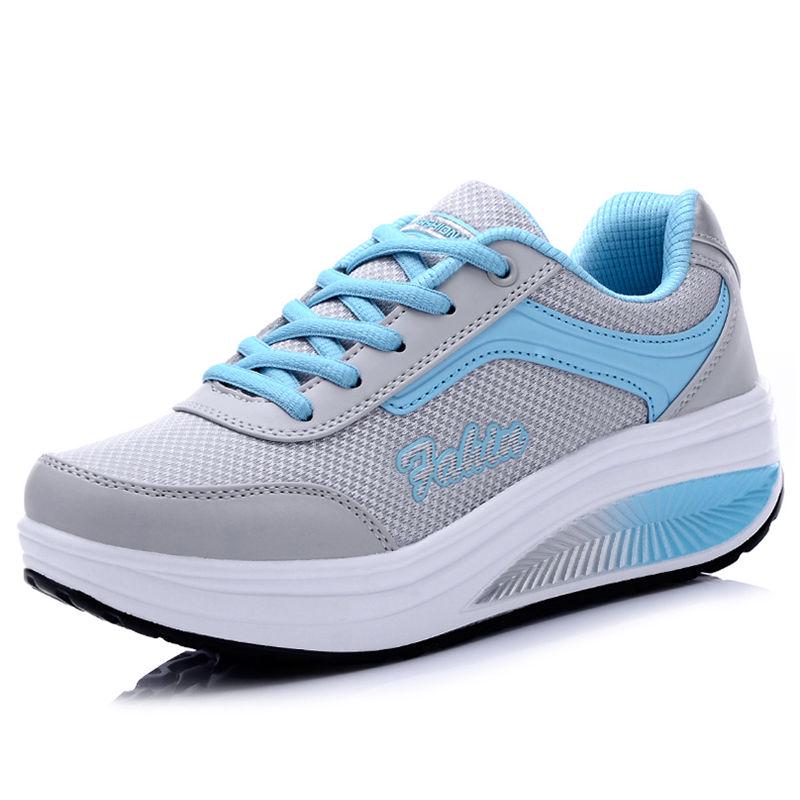 Leather casual sports shoes women thick bottom muffin rocking shoes ladies increased travel shoes