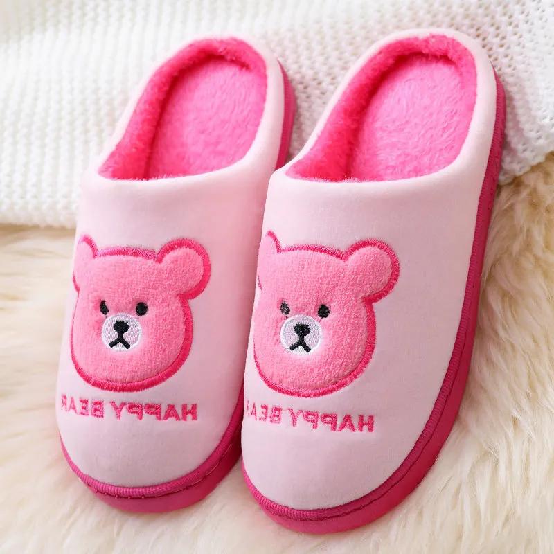 Slippers Women Winter Thick Fleece Warm Plsu Size Men Slides Cute Bear Home Indoor Cuasl Cotton Shoes Ladies Slipper