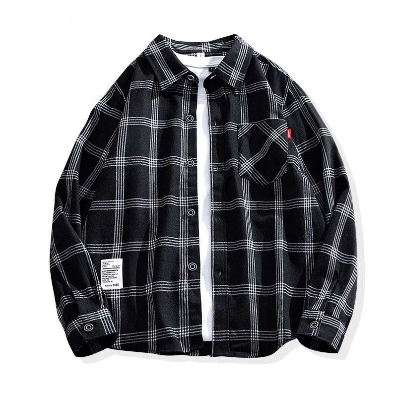 Men's Long-sleeved Spring and Autumn Summer Casual Jacket with Plaid Shirt and Handsome Jacket