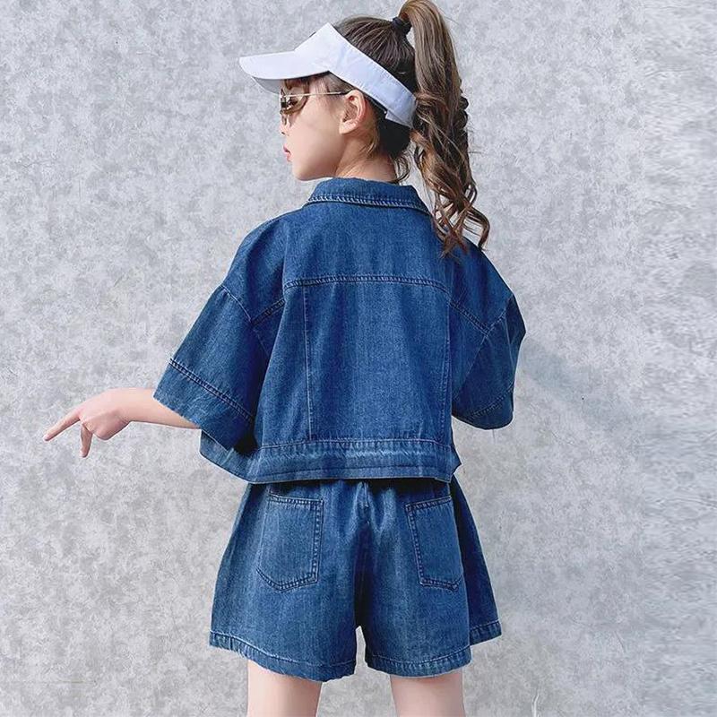 Girls' Suit Summer Clothes Children's Net Red Thin Denim Loose Korean Style Children's Clothes