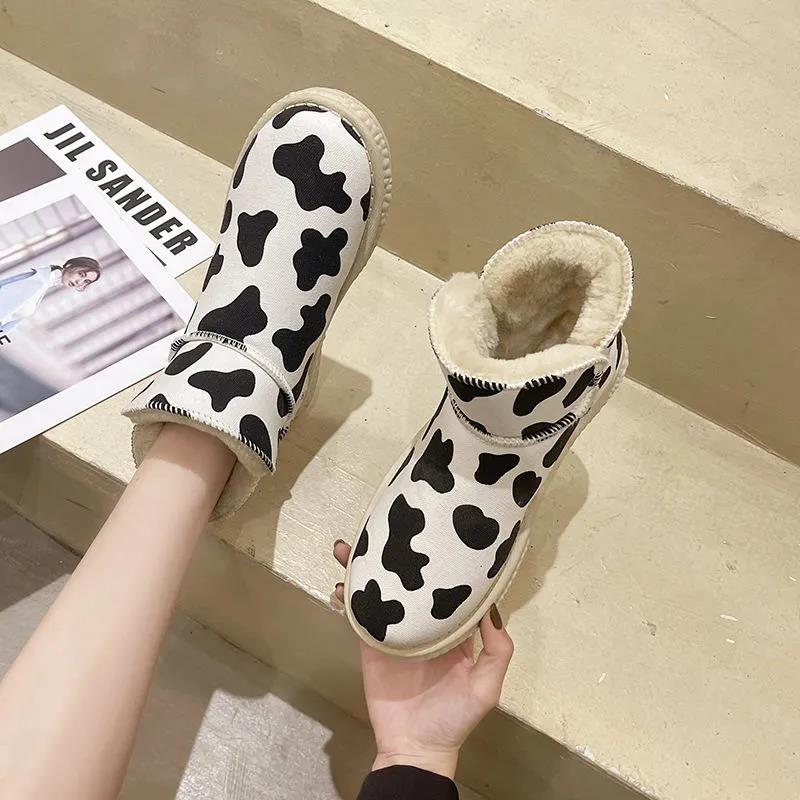 Snow Boots Women's Fur One Short Tube Autumn and Winter Plus Velvet Thickened Snow Cotton Short Cotton Shoes
