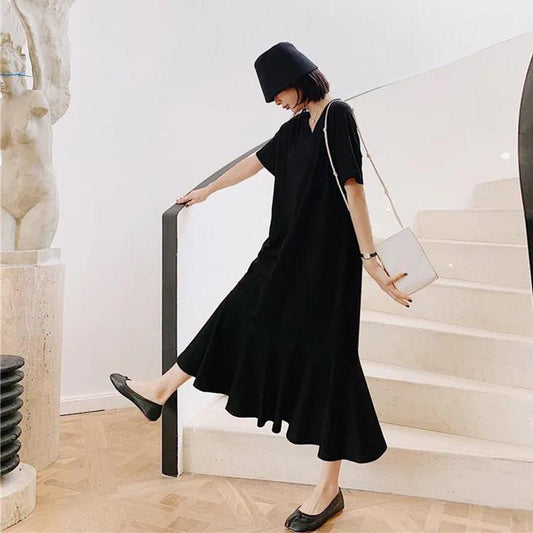 Casual Beach Dresses Womens V-Neck Party Summer Dress Short Sleeve Loose Long Dress