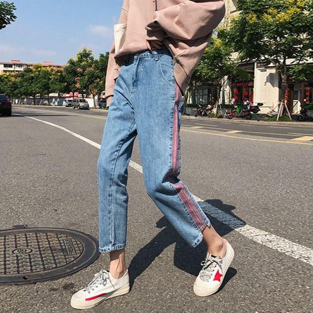 WTEMPO Multi-colored Cropped Cropped Jeans Women's Wild High Waist Slim Feet Pants Straight Pants
