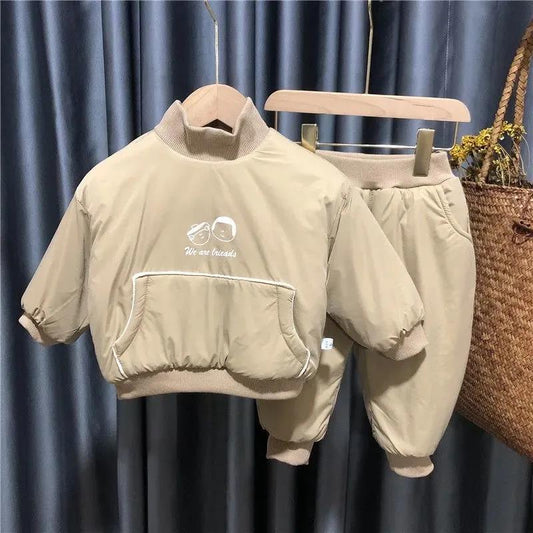 Boys' Autumn and Winter Suits Both Sides Wear Suits Children's Western-style Baby Plus Velvet Thickening Warm Two-piece Cotton Jacket