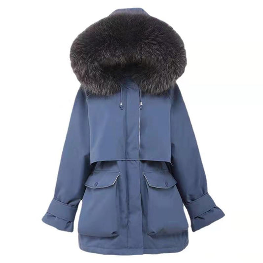 Winter Korean Style Slim Padded Jacket Women's Mid-length Thickened and Thin Fur Collar Pie Overcomes The Padded Jacket
