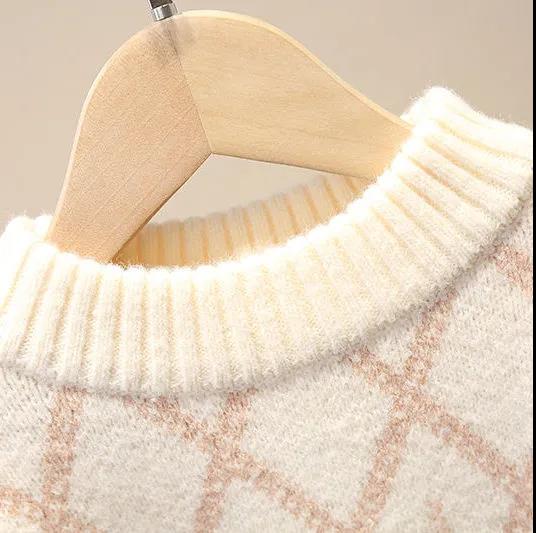 Children's Sweater Men's Plus Velvet Thickening Girl Winter Warm Bottoming Shirt Boy Baby Round Neck Pullover Long-sleeved Sweater