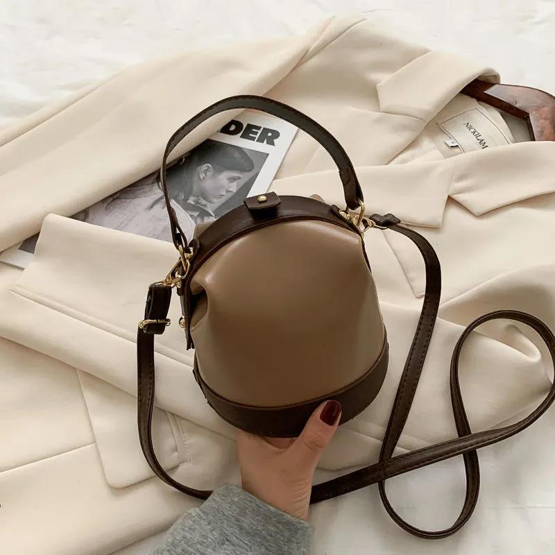 Bucket Bag Shoulder Messenger Bags Casual Female Crossbody Bags Portable PU Leather Multi-Layer Large Capacity Handbag