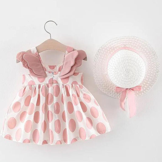 Children Dress Spring Summer Sling Kids Clothing Baby Girls Clothing Polka Printing Dot Wings Dress Sleeveless A-line Dress Girl