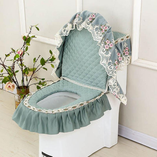 Three-piece Toilet Toilet Gasket Four Seasons Plus Velvet Warm Cushion Toilet Cover Zipper Type Toilet Cover Fabric Sticky