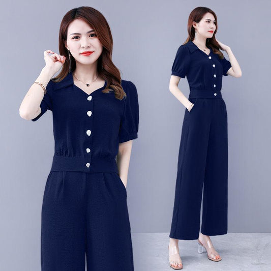 Suit Women's Summer Temperament Two-piece Suit Short Top Loose Wide-leg Pants Professional Casual Suit Light and Breathable Fabric for Work
