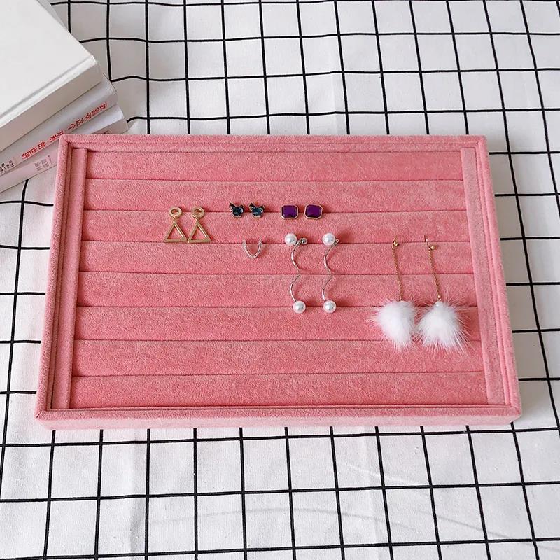 Coverless Pink Ice Velvet Jewelry Storage Tray Ring Necklace Display Stand