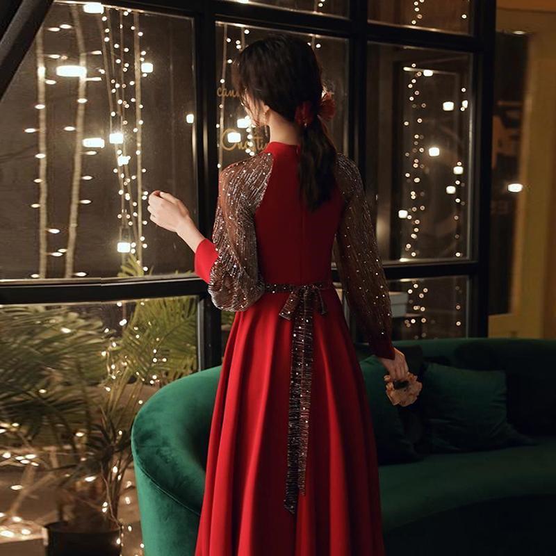 Evening Dress Host Popular Banquet Skirt Dress Waist Was Thinner Mid-length Female Spring and Summer