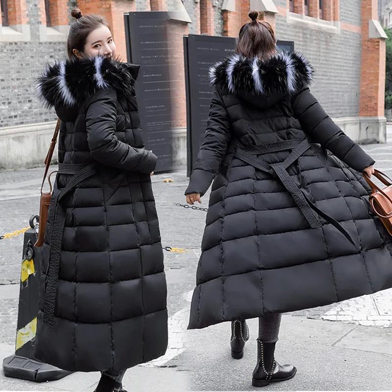 Down Jacket Winter Korean Fashion Hooded Big Fur Collar Jacket Thickened Warmth Long Over-the-knee Down Jacket