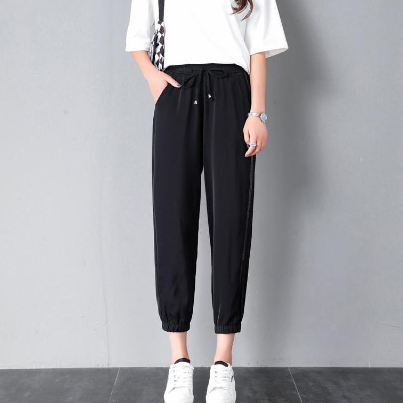 Women's Black Nine-point Sweatpants Summer Korean Version of Mesh High Waist Loose and Thin Cropped Harem Pants