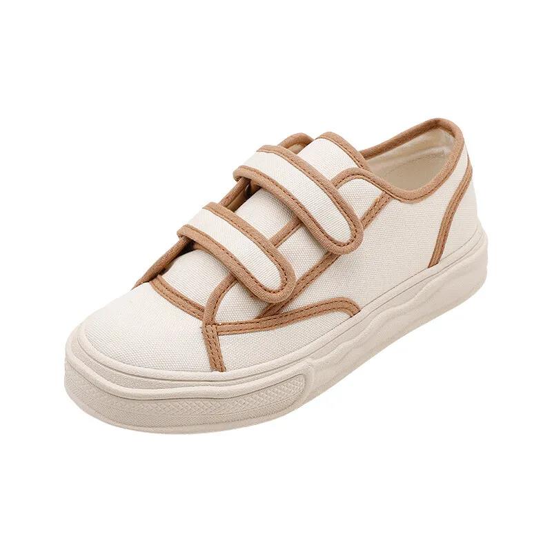 Milk Tea Color Velcro Canvas Shoes Female Japanese Niche Design Sense Dissolving White Shoes