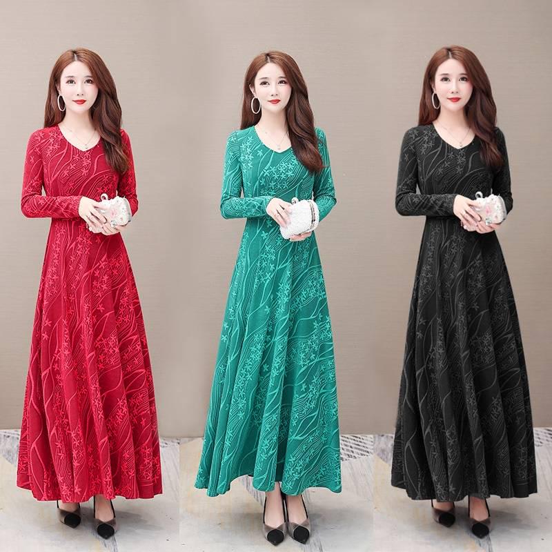 Fashion Women Prairie Chic Floral Print Dress Long Sleeve Standing Collar A-line Dress