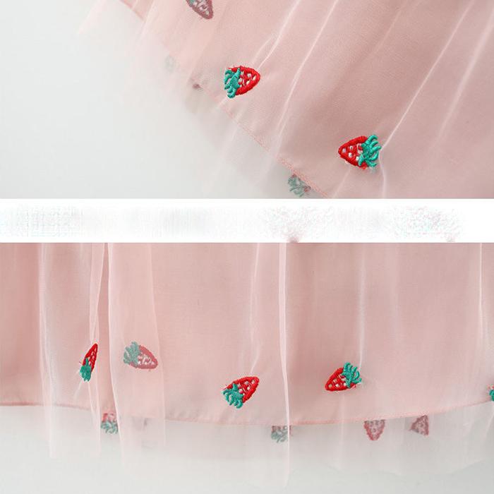Children Dress Summer Turn-down Neck Kids Clothing Baby Girls Clothing Strawberry Embroidery Sleeveless Dress Fruit Vest Skirt Toddler Girl
