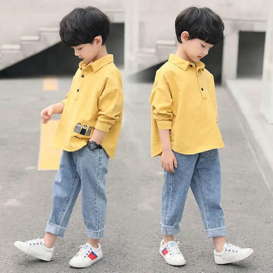 Children's Clothing Boys Spring and Autumn Suits Children's Casual Sports Cool Long Sleeve Shirts and Jeans Two-piece Sets