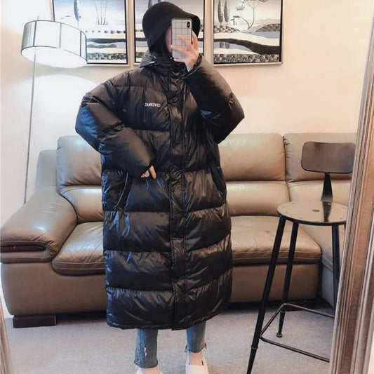Down Jacket Men and Women of The Same Style Lovers Mid-length Thick Hooded White Duck Down Jacket