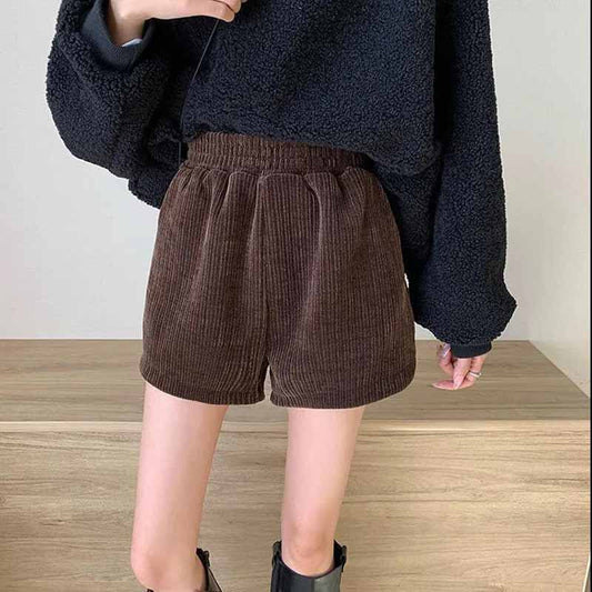 High Waist Corduroy Shorts Plus Size Women's Fat MM Spring and Autumn New Style Korean Outer Wear Boots Pants Casual Wild Wide-leg Pants