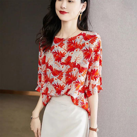 Women's Summer Lace Bottoming Shirt Short Sleeve Round Neck Loose Top