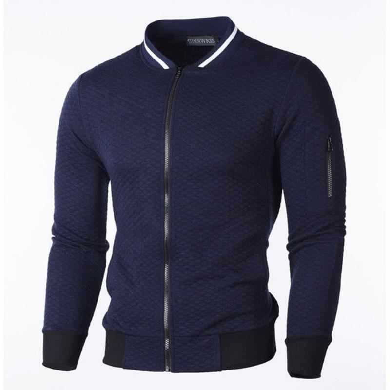 Jacket Zipper Stand Collar Jacket Men's Casual Solid Color Sports Plaid Cardigan Fashion Top