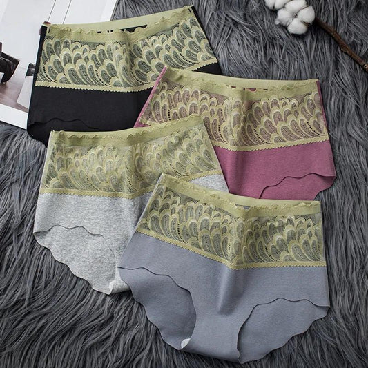 4PCS Ladies High Waist Panties Ladies Cotton Antibacterial Briefs Girls Students Charming Large Size Abdomen Hip Leggings Feather Hollow Sexy Panties