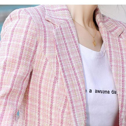 Blazer Women Spring Autumn Elegant Office Lady Plaid Single Button Female Jacket Clothes Houndstooth Blazer