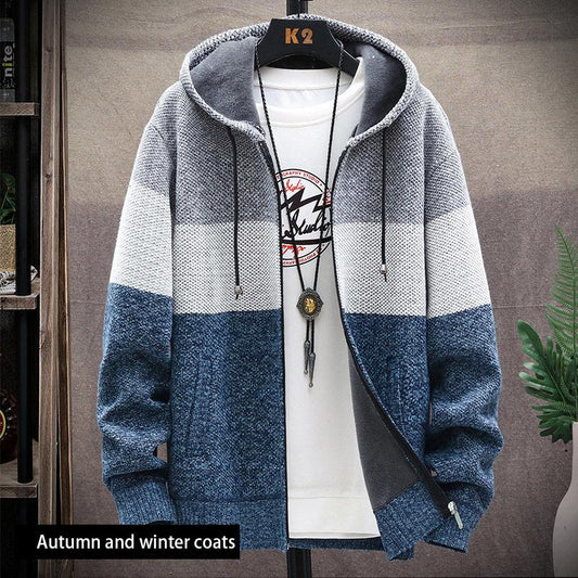 Autumn and Winter Men's Plus Velvet Thick Sweater Coat Jacket Knitting Middle-aged and Young Men's Clothing