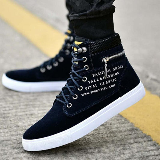 Men Fashion Casual High Top Suede Shoes Lace Up Sneakers Driving Moccasins