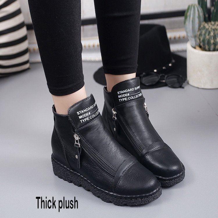 Autumn and Winter Plus Velvet Ankle Boots British Women's Leather Shoes Women's Shoes Cotton Boots
