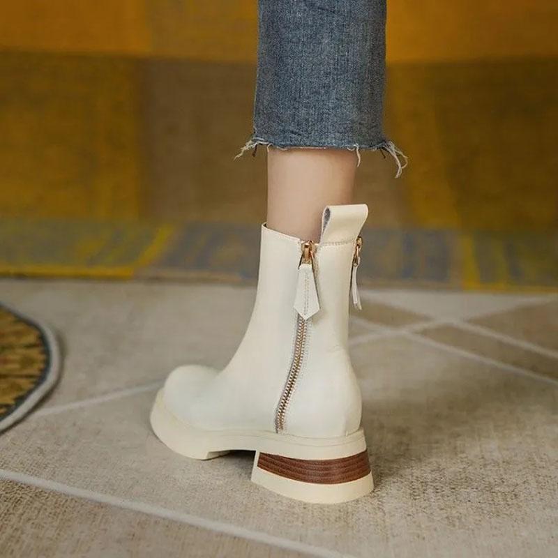 White Chelsea Short Boots Women's Spring and Autumn Zipper Locomotive Increased Martin Boots Women's British Style Single Boots