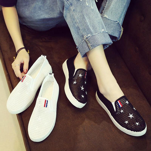 Soft Sole Net Shoes Women's Trendy Lightweight Cloth Shoes Breathable Hollow Mesh Shoes Casual Sports Shoes