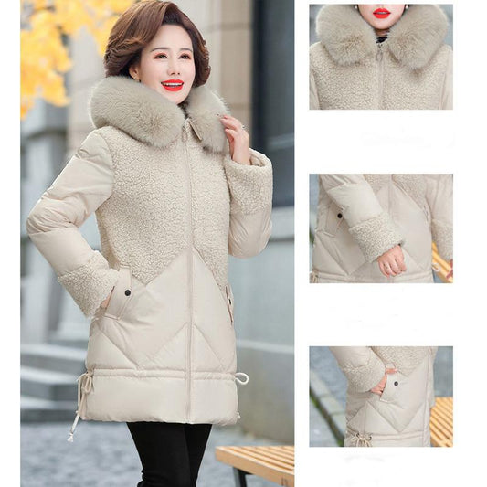 Mom's Winter Cotton-padded Jacket Down Padded Jacket Mid-length Middle-aged and Elderly Women's Fashion Thick Padded Jacket