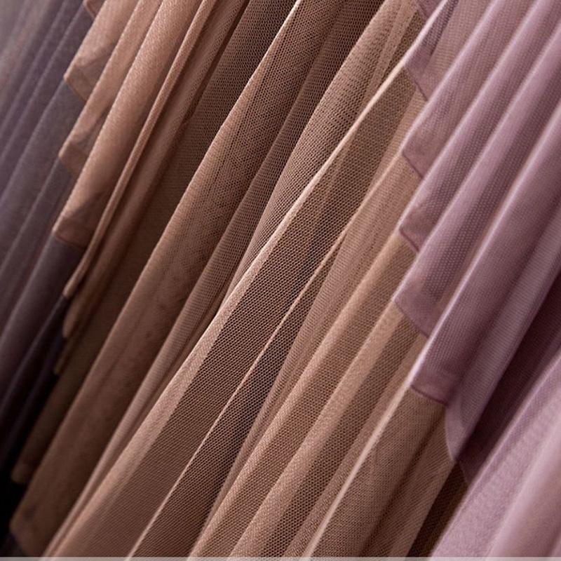 Pleated Printed Gauze Skirt High Waist Elastic Waist Mid-length Large Hem Skirt Spiral Color Stitching Lace A-line Skirt