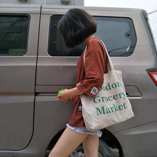 Japanese Retro Simple and Fresh Portable Canvas Bag Green Bag Women Large Capacity Shoulder Bag Shopping Bag Women