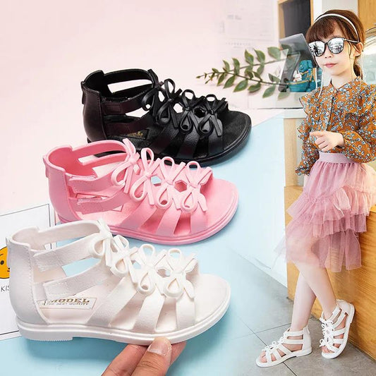 Girls Sandals 2021 Summer Children Gladiator Roman Sandals Classic Kids Beach Shoes Zipper Soft Leather Comfortable 26-34