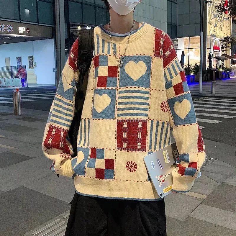 Men's Sweater Autumn and Winter Thickening Round Neck Pullover Sweater Tide Slim Warm Sweater Bottoming Shirt Youth Shirt