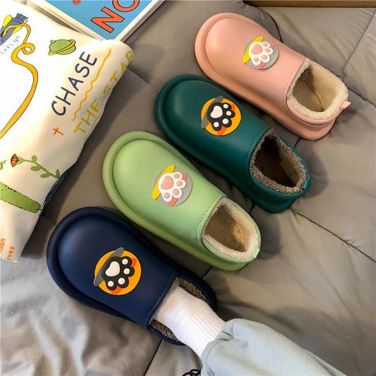 Cotton Slippers Female Winter Cat Paw Cute Couple Cartoon Thickened Warmth Non-slip Indoor Household Bag Heel Flat Shoes