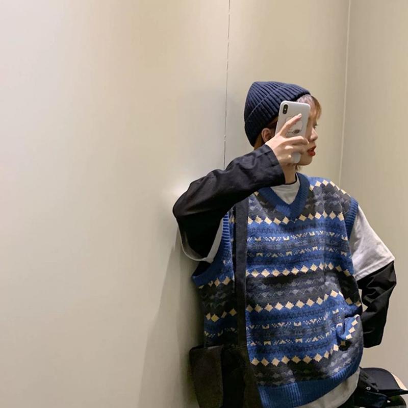 Autumn Korean Fashion All-match Sweater Vest Loose Retro Sleeveless V-neck Knitted Women