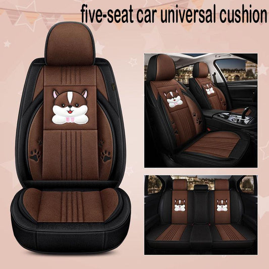 Four Seasons Universal Cushion Cartoon Car Cushion Mesh Linen Car Seat Cover Full Cover