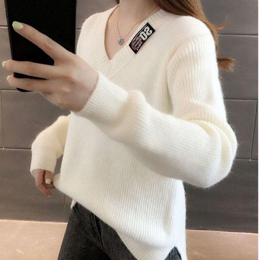 Autumn and Winter V-neck Sweater Fashion All-match Loose Jacket Knit Short Blouse