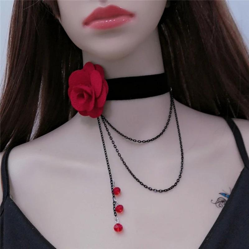 Girls Gothic Style Retro Necklace Clavicle Chain Multilayer Pendant Necklace Flower Tassel Chain Party Prom Pendant Jewelry
