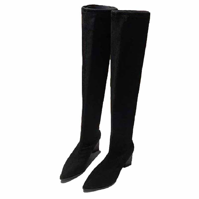 Over-the-knee Boots Women's Pointed Suede Boots Autumn and Winter High-heeled Thick-heel Stretch Stovepipe Boots