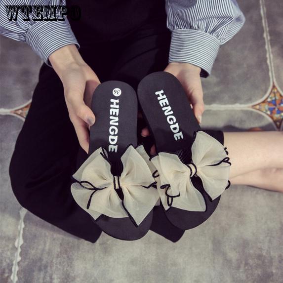 Women Brand Sandals Women Sandals Flat Shoes Bowknot Flower Flip Flops